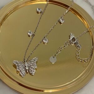 Sterling Silver Butterfly Pendant Necklace with Crystal Accents